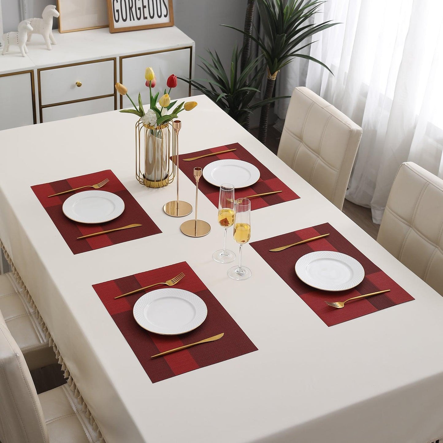 PVC Dining Table Mats, Ruby Red - HOKIPO | Har Ghar ka Humsafar