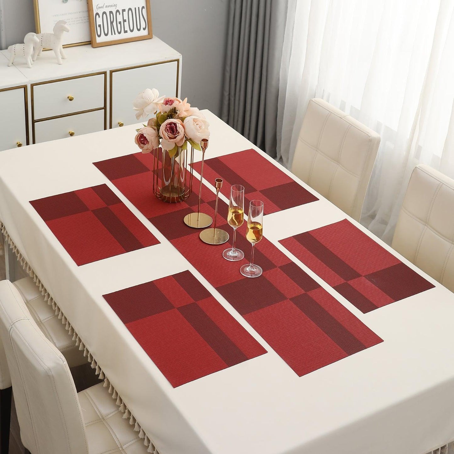 PVC Dining Table Mats, Ruby Red - HOKIPO | Har Ghar ka Humsafar