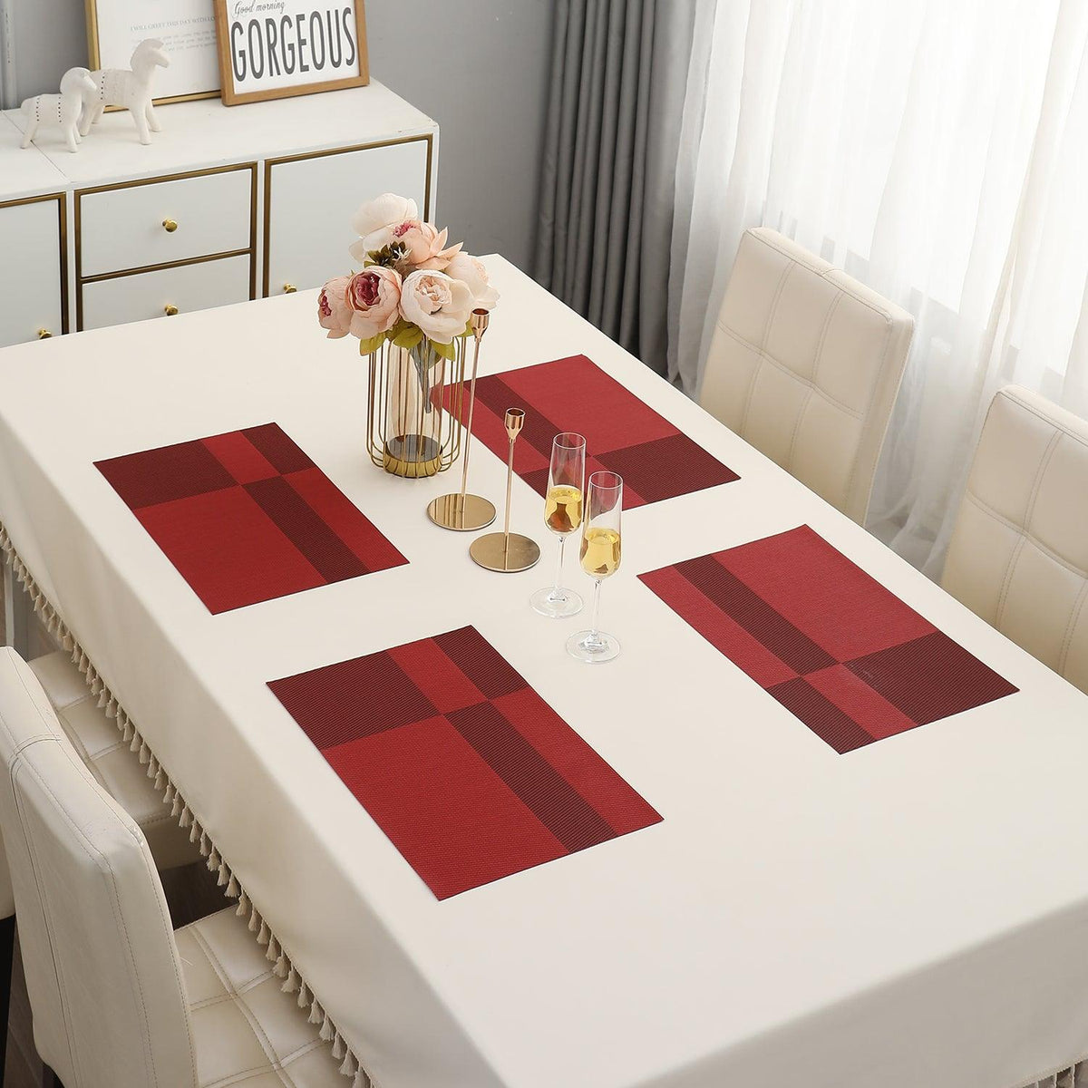 Ruby Red PVC Dining Placemats With Matching Runner | HOKIPO – HOKIPO ...