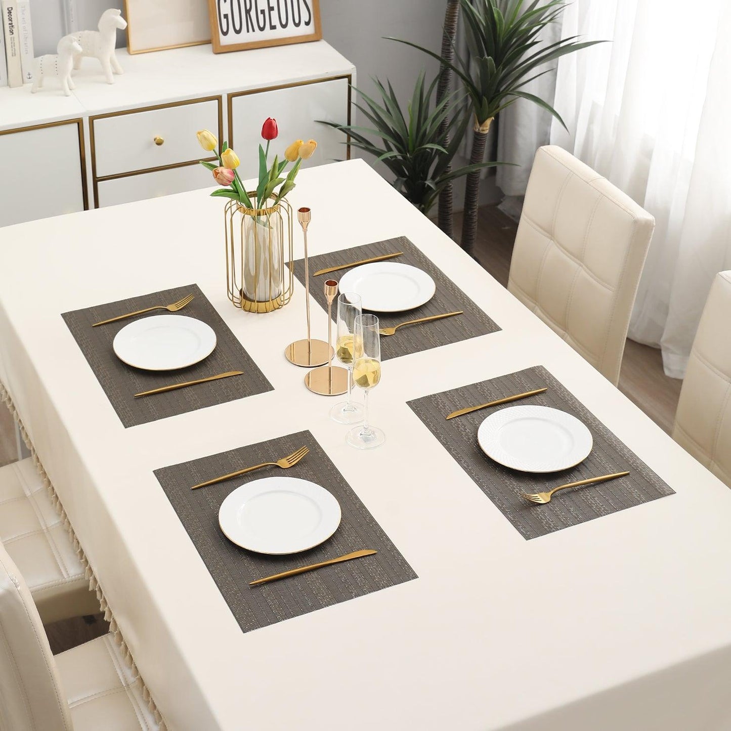 PVC Dining Table Mats, Shadow Grey - HOKIPO | Har Ghar ka Humsafar