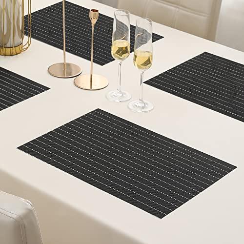 PVC Dining Table Mats, Striped Black - HOKIPO | Har Ghar ka Humsafar