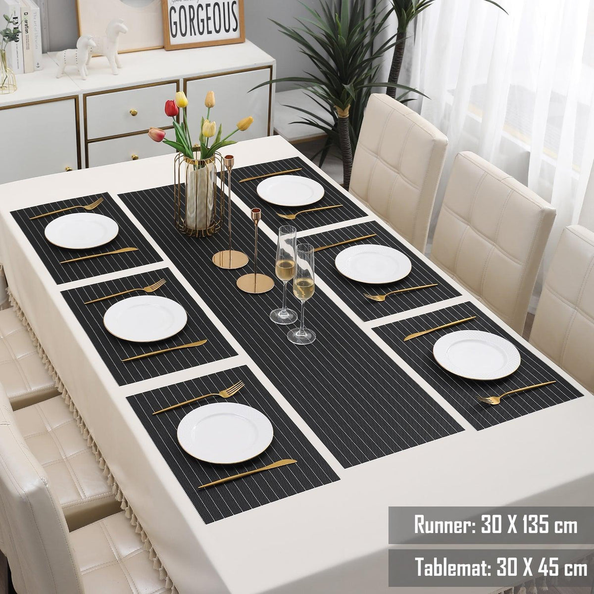PVC Dining Table Mats, Striped Black - HOKIPO | Har Ghar ka Humsafar