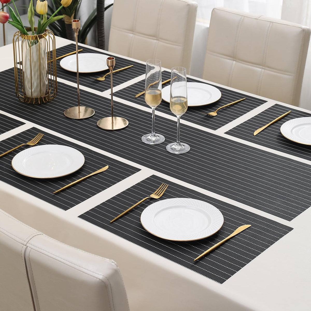 PVC Dining Table Mats, Striped Black - HOKIPO | Har Ghar ka Humsafar