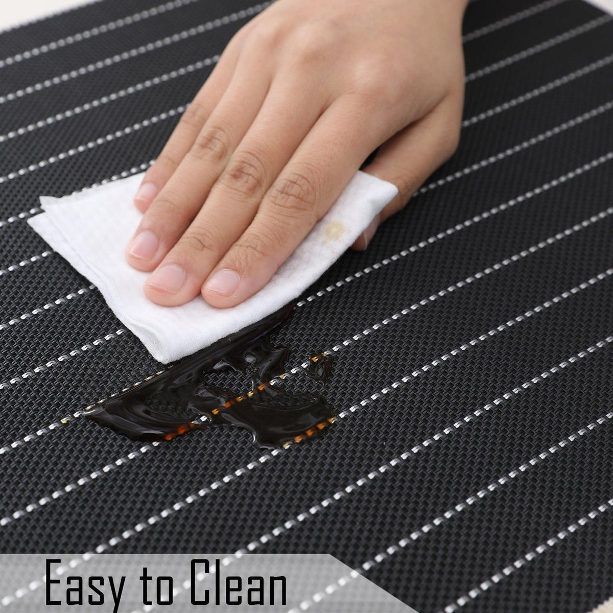 PVC Dining Table Mats, Striped Black - HOKIPO | Har Ghar ka Humsafar