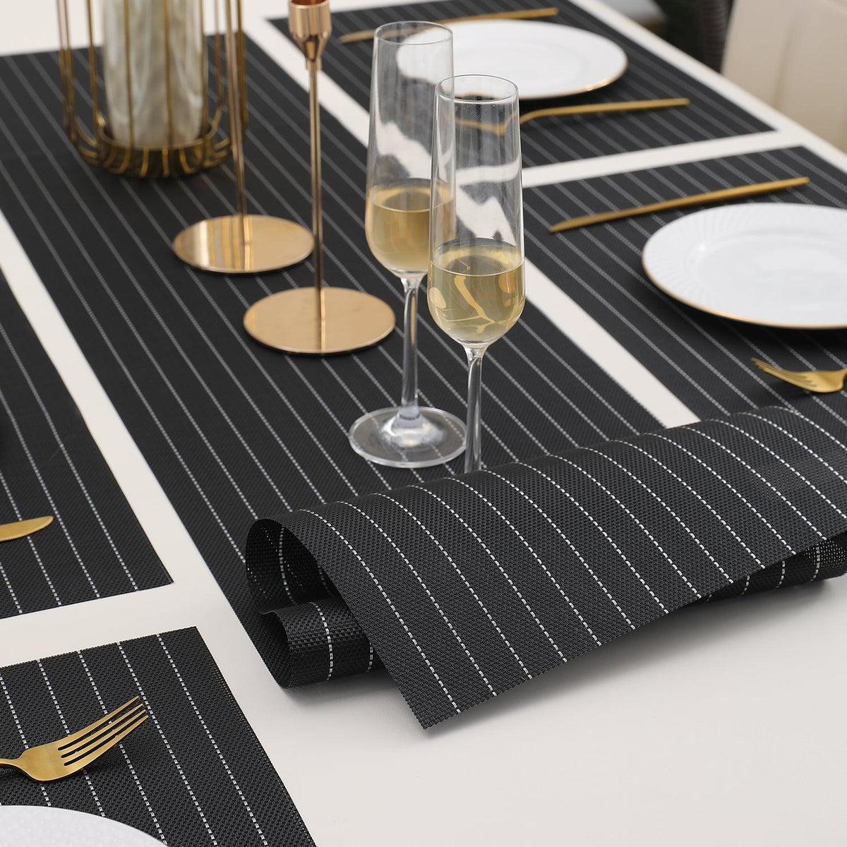 PVC Dining Table Mats, Striped Black - HOKIPO | Har Ghar ka Humsafar
