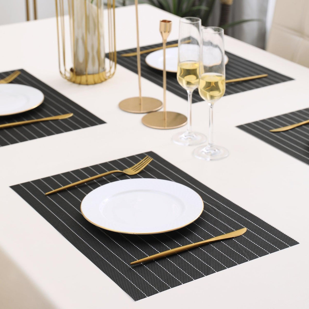 PVC Dining Table Mats, Striped Black - HOKIPO | Har Ghar ka Humsafar
