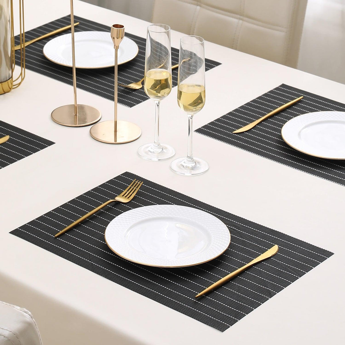 PVC Dining Table Mats, Striped Black - HOKIPO | Har Ghar ka Humsafar