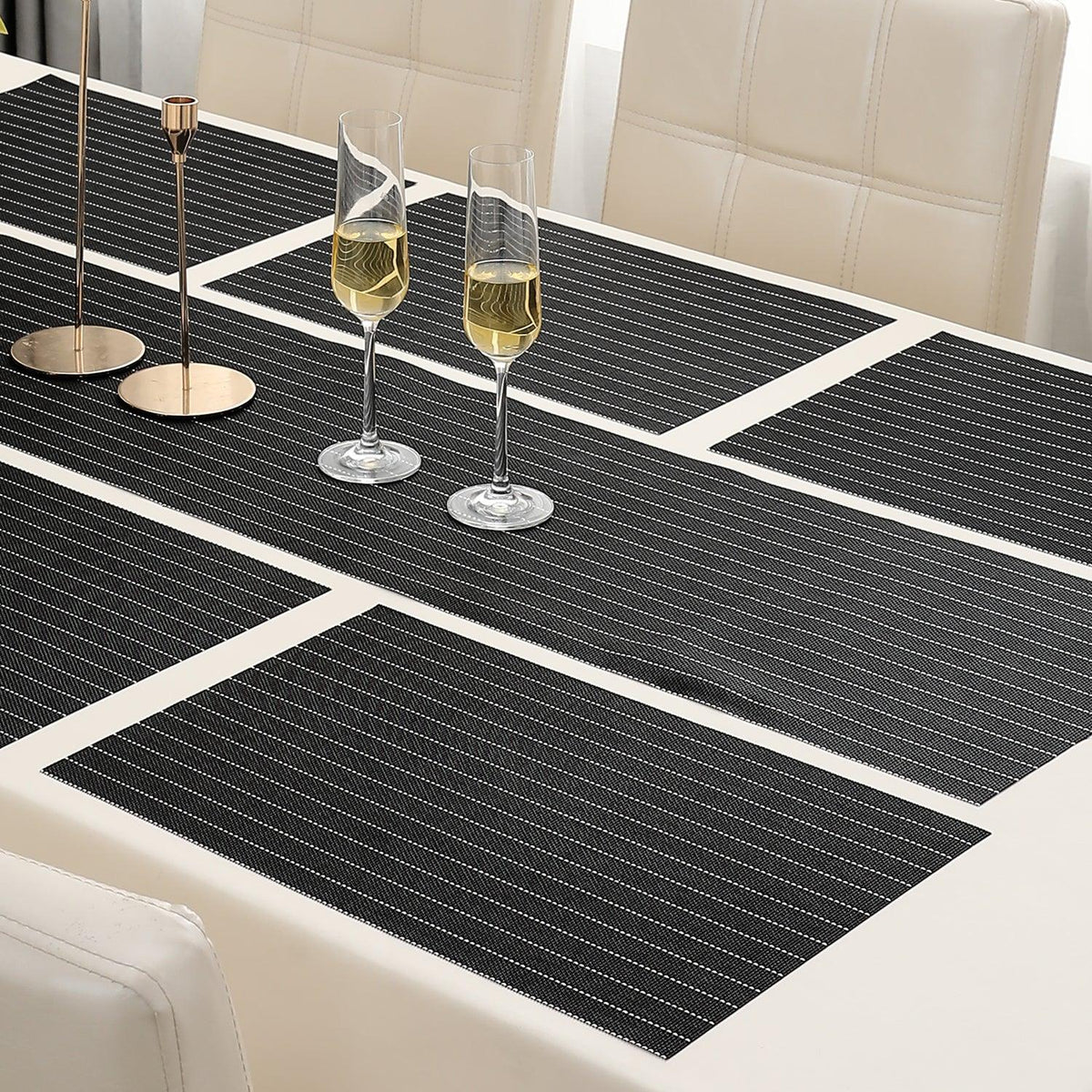 PVC Dining Table Mats, Striped Black - HOKIPO | Har Ghar ka Humsafar