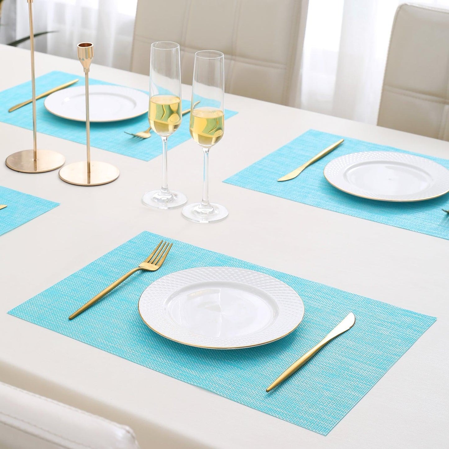 PVC Dining Table Mats,Turquoise - HOKIPO | Har Ghar ka Humsafar