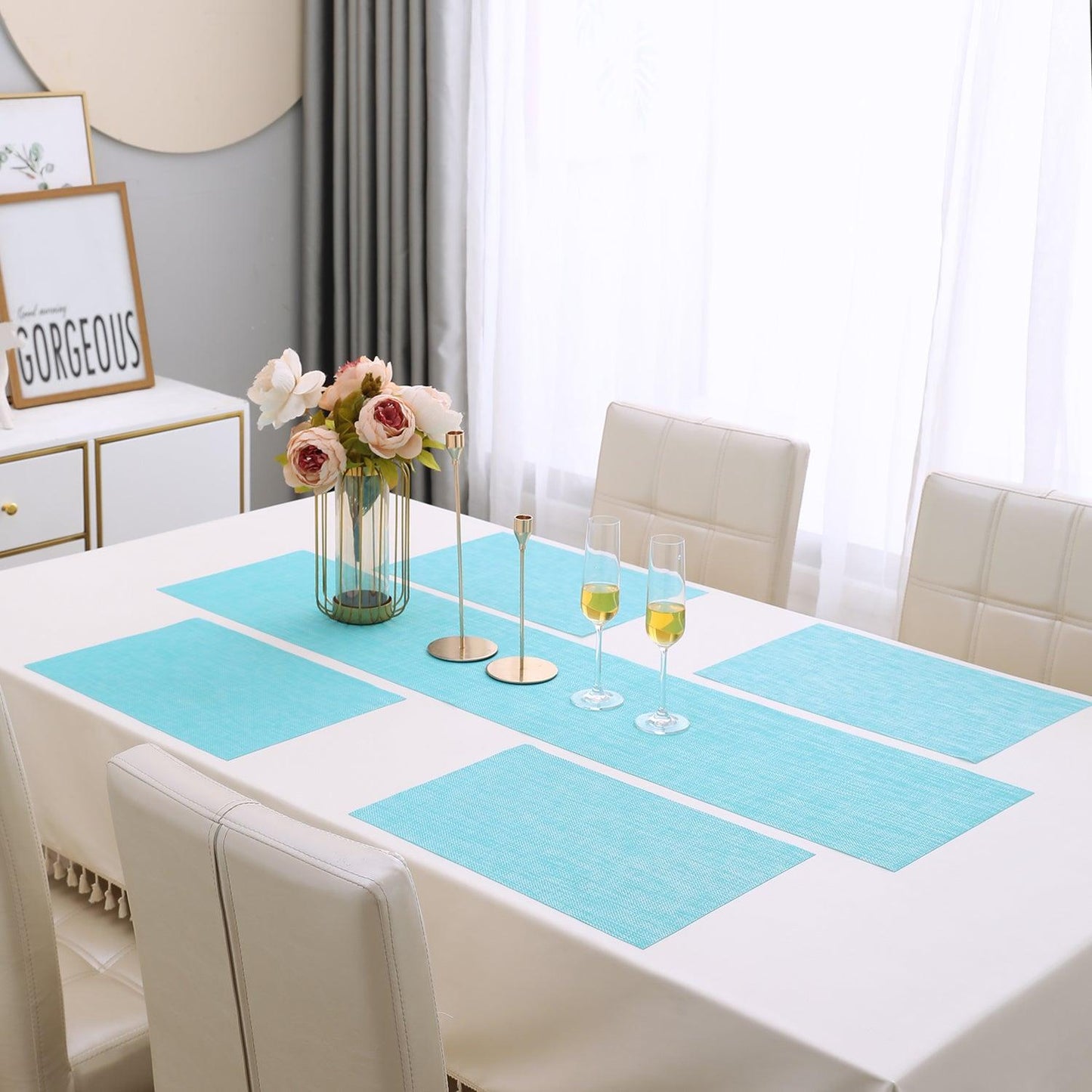 PVC Dining Table Mats,Turquoise - HOKIPO | Har Ghar ka Humsafar