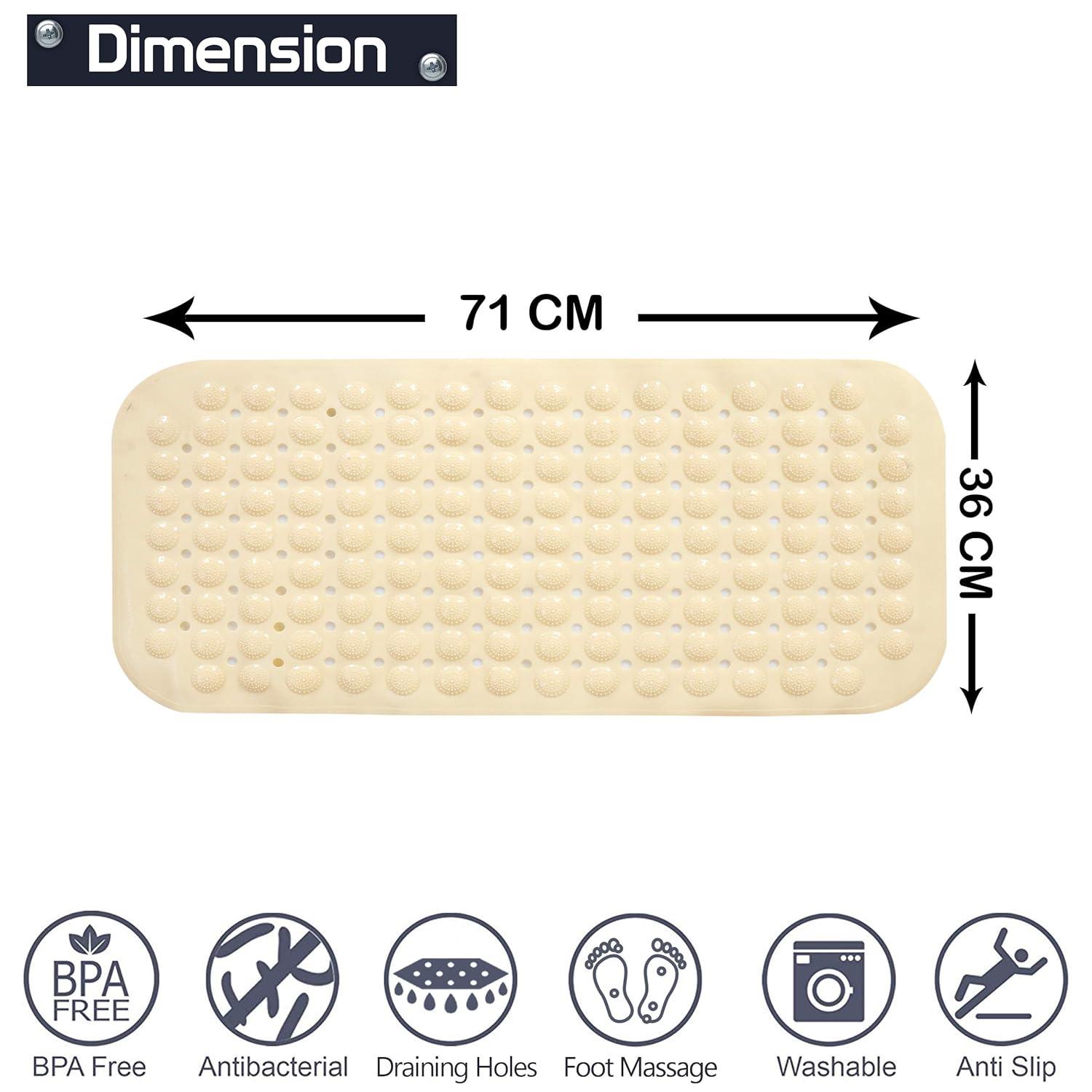 PVC Shower Mat Anti - Slip with Massage Acupressure Points, 36x71 cm, Beige - HOKIPO | Har Ghar ka Humsafar