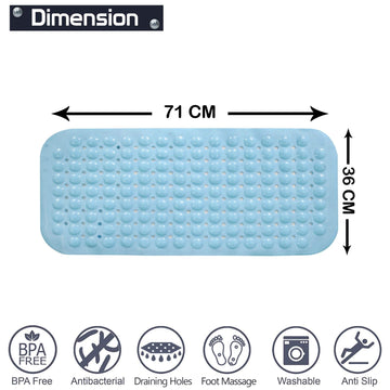 PVC Shower Mat Anti - Slip with Massage Acupressure Points, 36x71 cm, Blue - HOKIPO | Har Ghar ka Humsafar