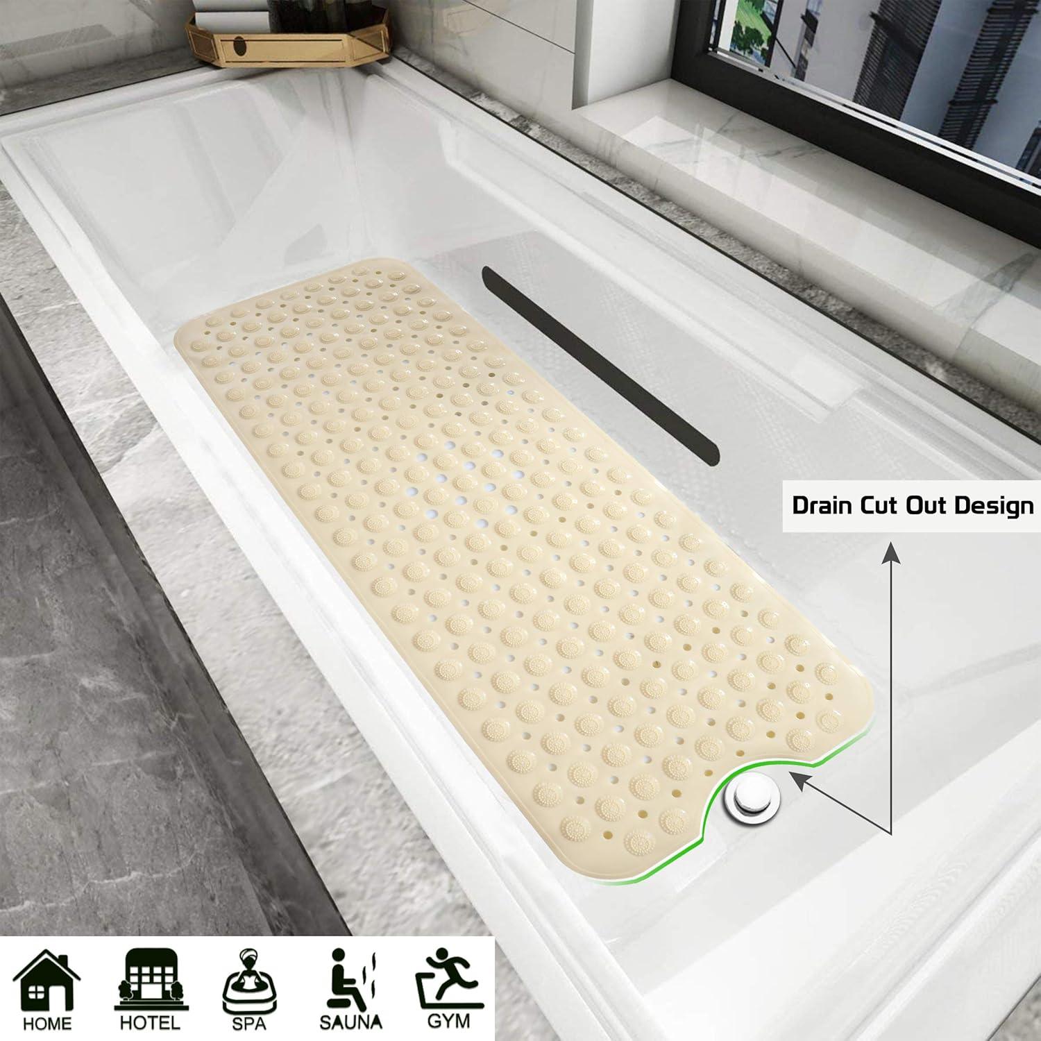 PVC Shower Mat Anti - Slip with Massage Acupressure Points, 40x100 cm, Beige - HOKIPO | Har Ghar ka Humsafar