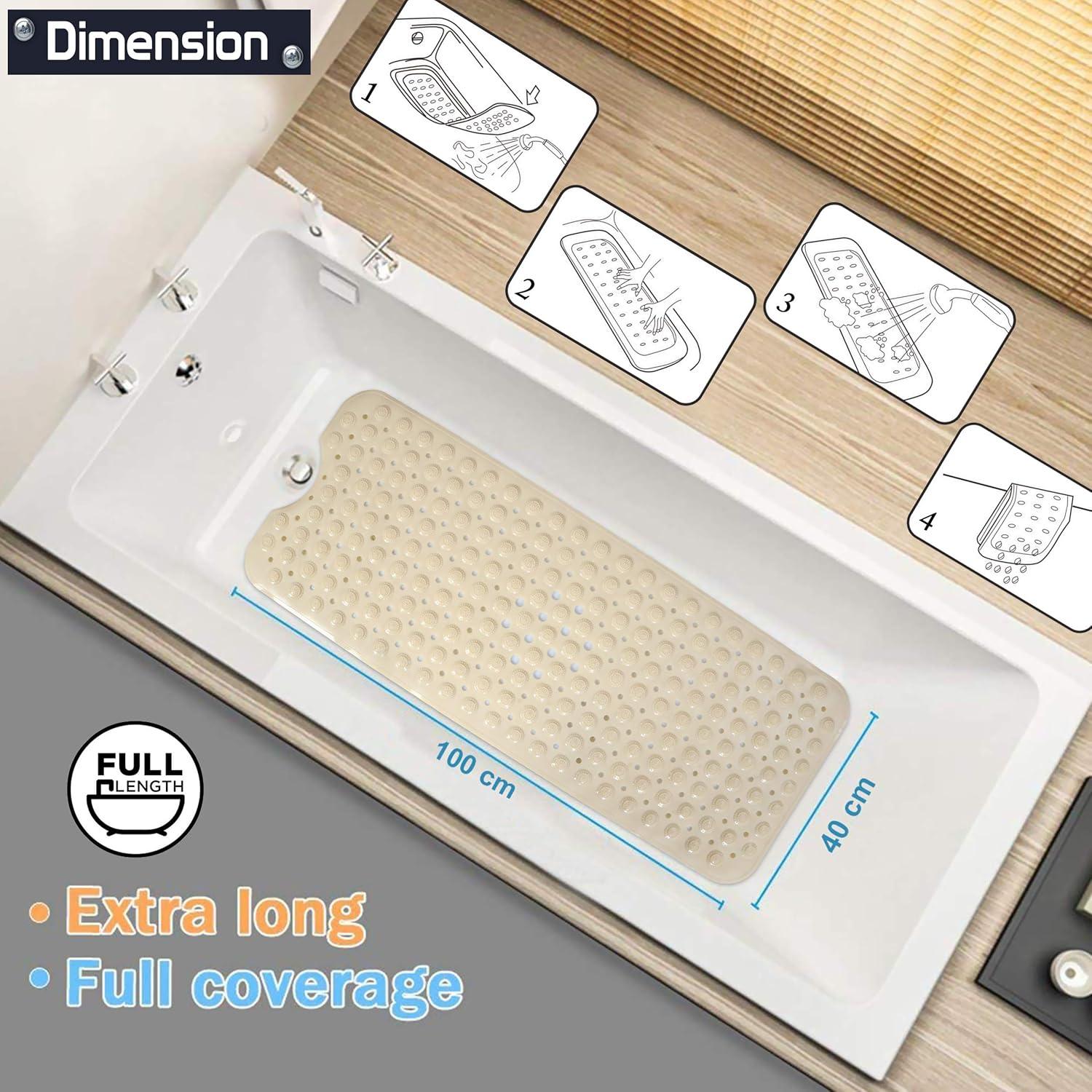 PVC Shower Mat Anti - Slip with Massage Acupressure Points, 40x100 cm, Beige - HOKIPO | Har Ghar ka Humsafar