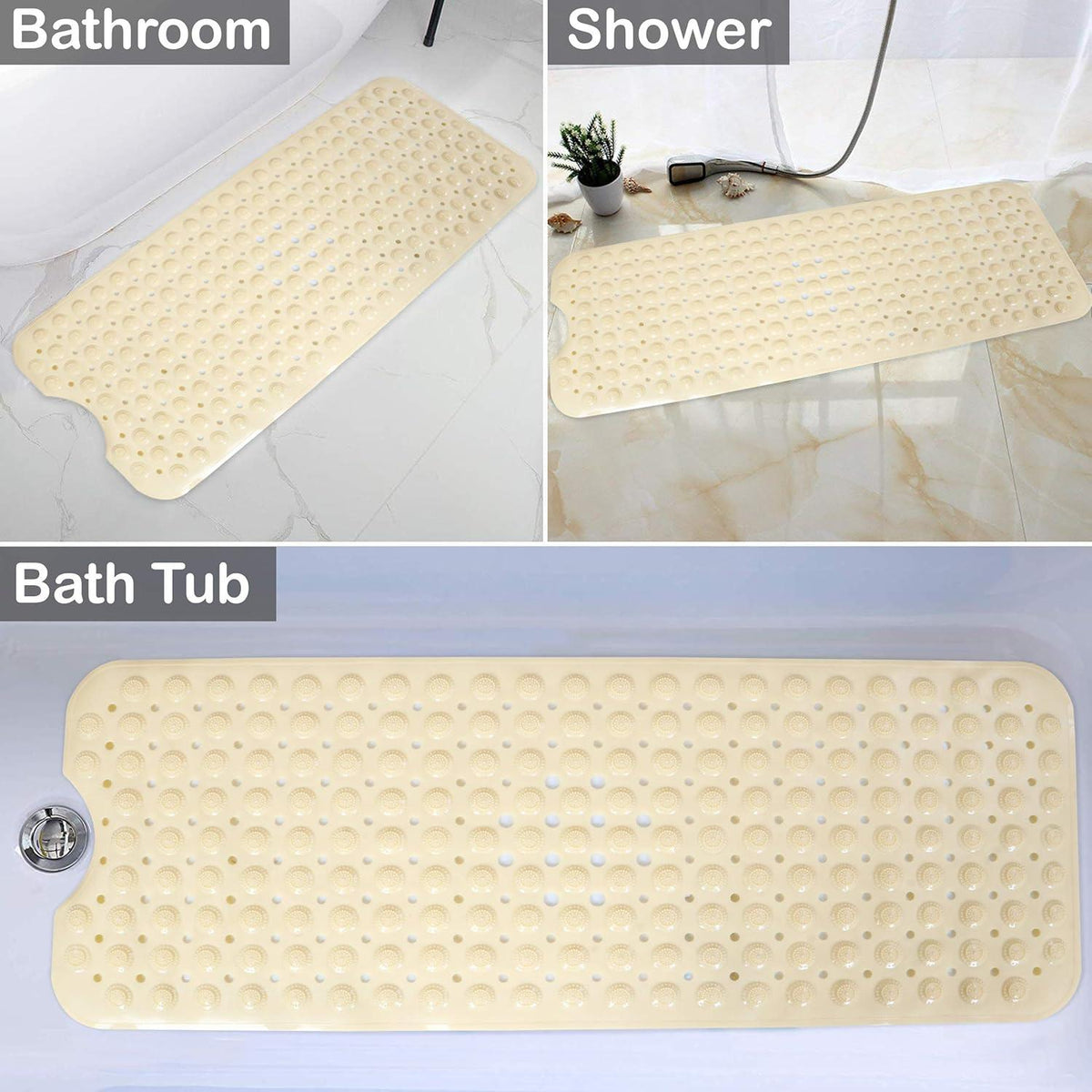 PVC Shower Mat Anti - Slip with Massage Acupressure Points, 40x100 cm, Beige - HOKIPO | Har Ghar ka Humsafar