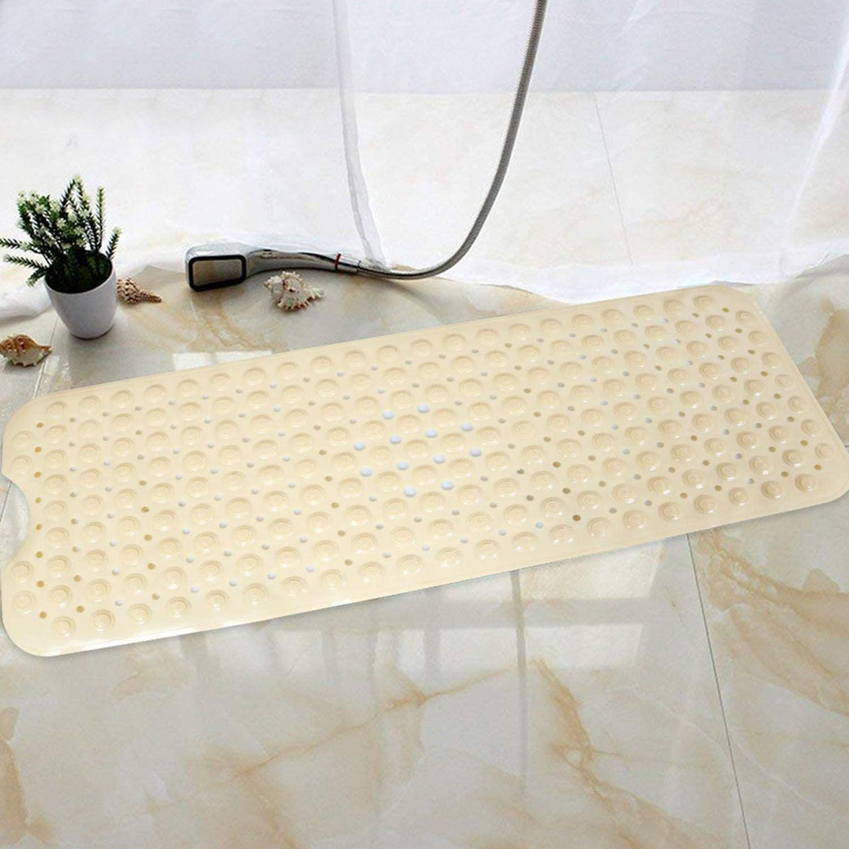 PVC Shower Mat Anti - Slip with Massage Acupressure Points, 40x100 cm, Beige - HOKIPO | Har Ghar ka Humsafar