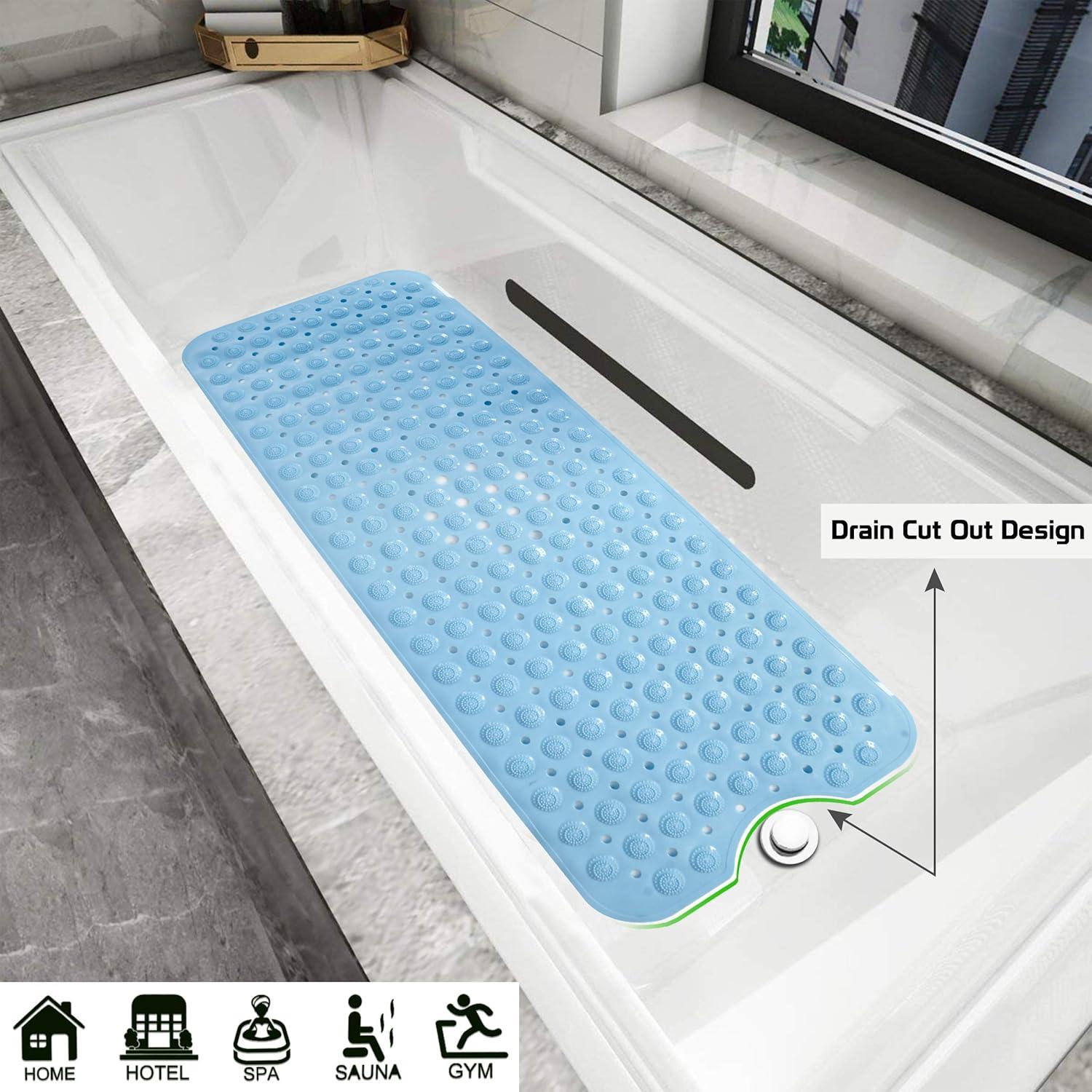 PVC Shower Mat Anti - Slip with Massage Acupressure Points, 40x100 cm, Blue - HOKIPO | Har Ghar ka Humsafar