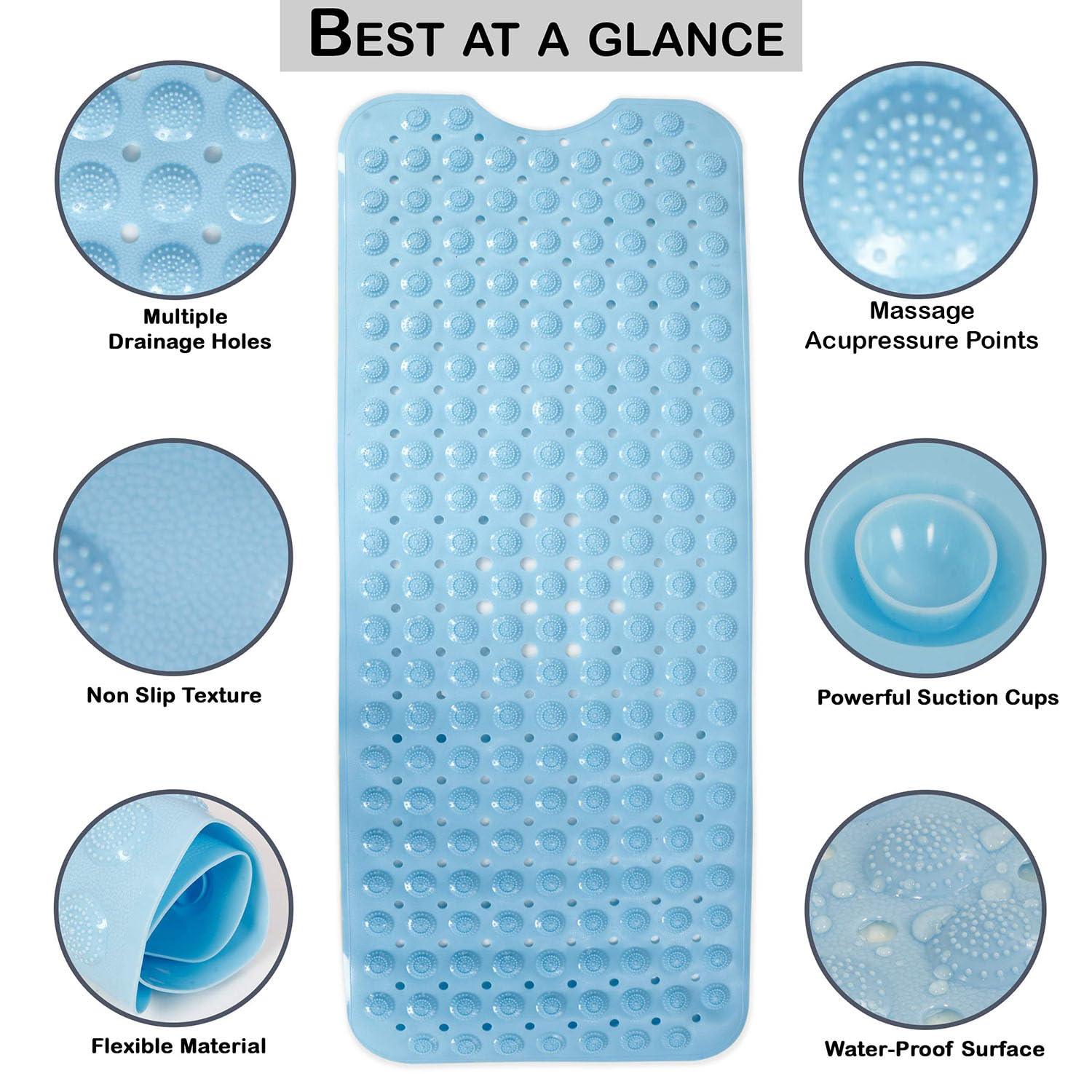 PVC Shower Mat Anti - Slip with Massage Acupressure Points, 40x100 cm, Blue - HOKIPO | Har Ghar ka Humsafar