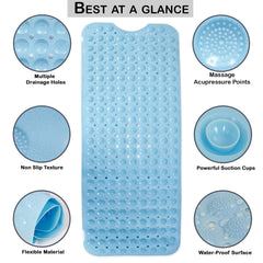 PVC Shower Mat Anti - Slip with Massage Acupressure Points, 40x100 cm, Blue - HOKIPO | Har Ghar ka Humsafar