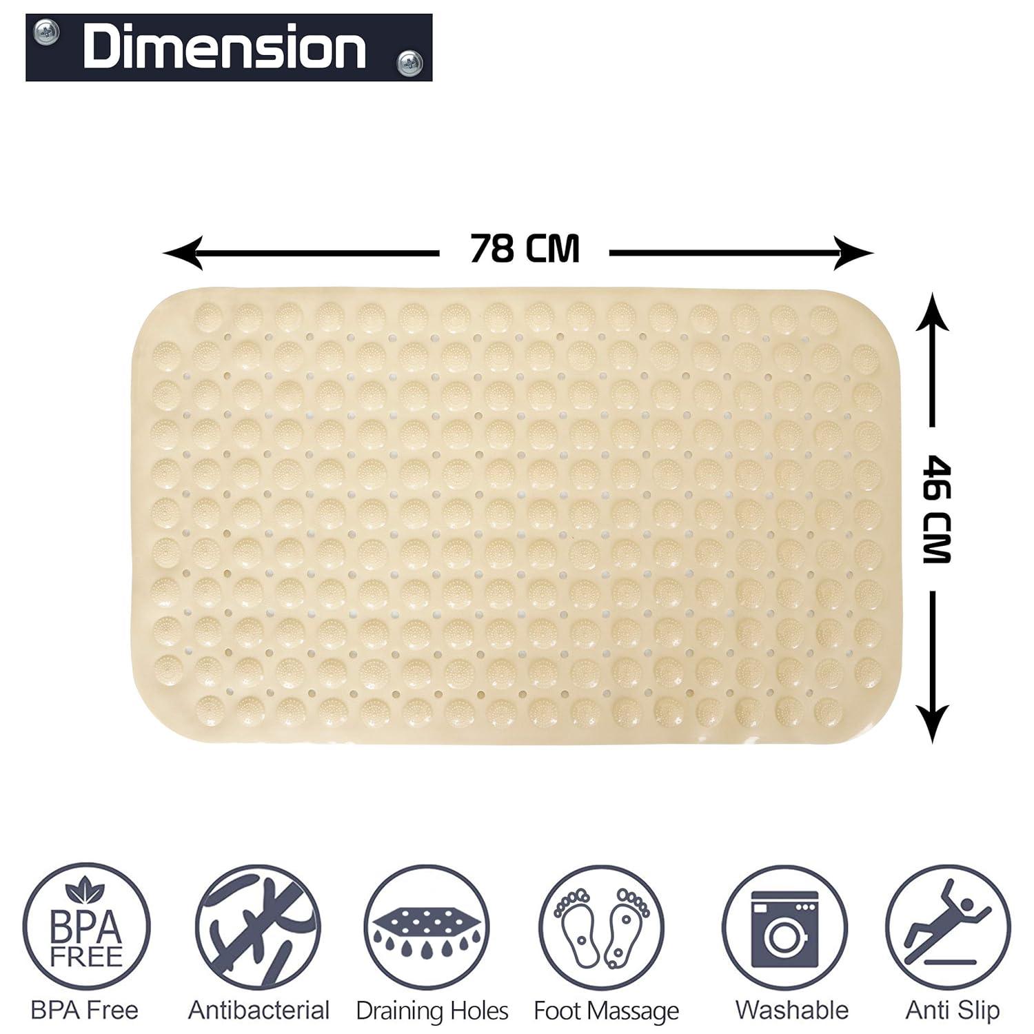 PVC Shower Mat Anti - Slip with Massage Acupressure Points, 46x78 cm, Beige - HOKIPO | Har Ghar ka Humsafar