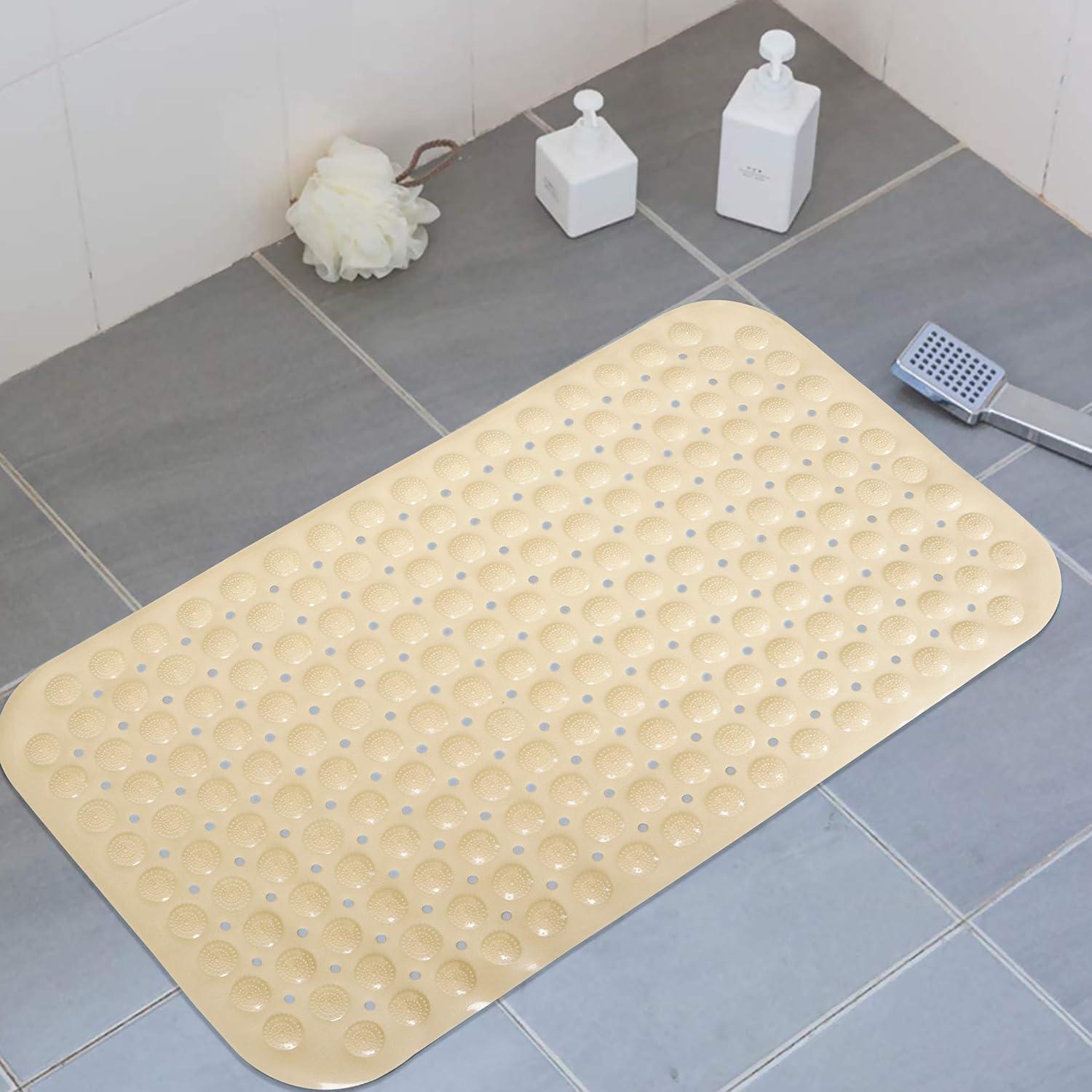 PVC Shower Mat Anti - Slip with Massage Acupressure Points, 46x78 cm, Beige - HOKIPO | Har Ghar ka Humsafar