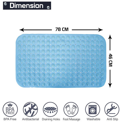 PVC Shower Mat Anti - Slip with Massage Acupressure Points, 46x78 cm, Blue - HOKIPO | Har Ghar ka Humsafar