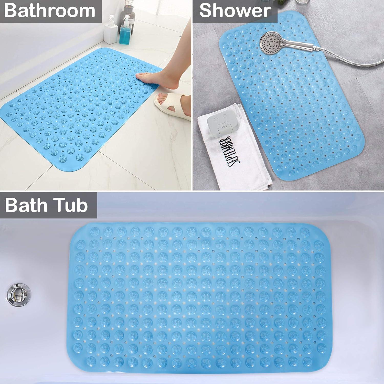 PVC Shower Mat Anti - Slip with Massage Acupressure Points, 46x78 cm, Blue - HOKIPO | Har Ghar ka Humsafar