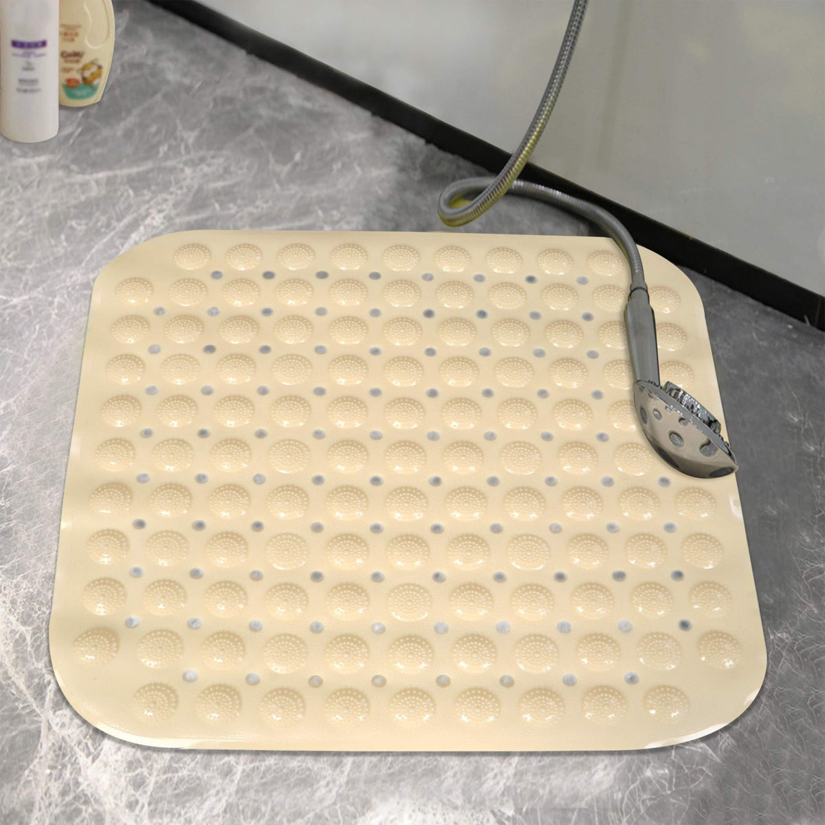 PVC Shower Mat Anti - Slip with Massage Acupressure Points, 48x48 cm, Beige - HOKIPO | Har Ghar ka Humsafar