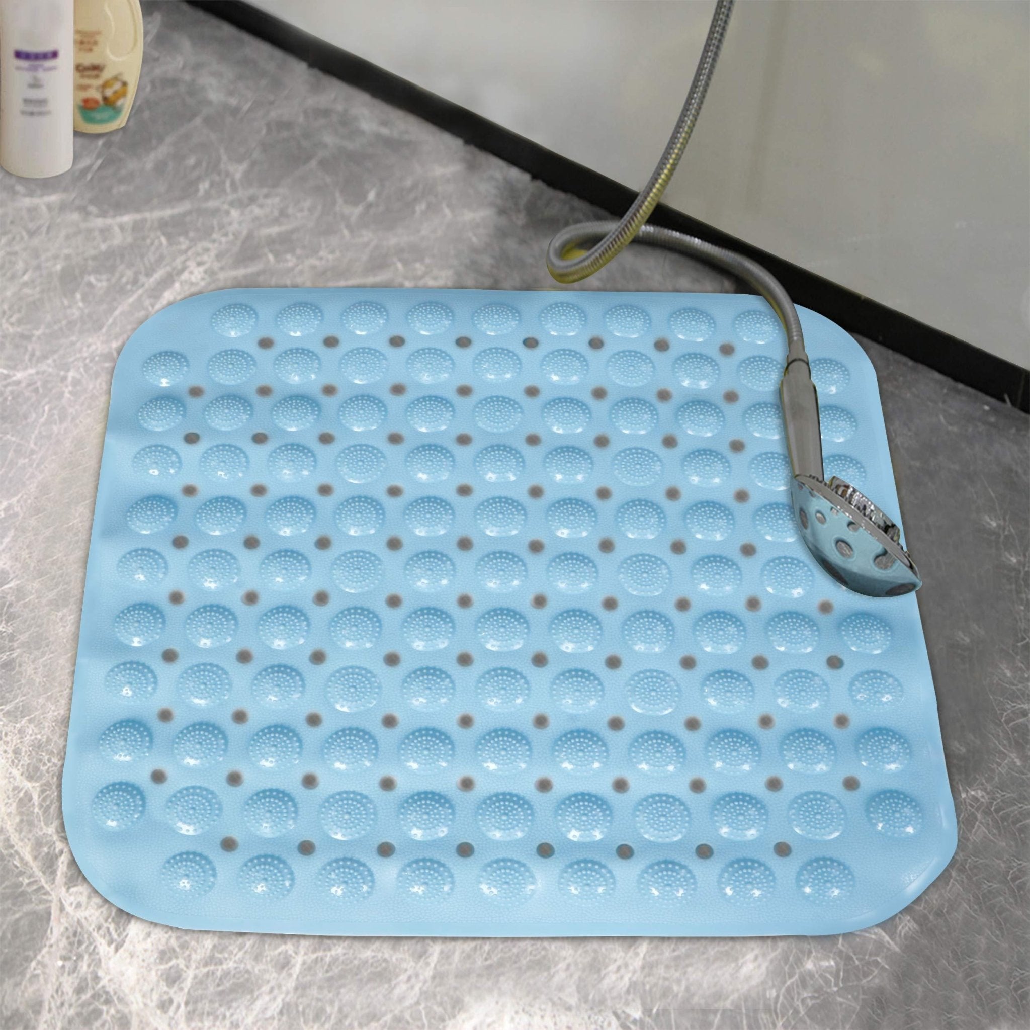 PVC Shower Mat Anti - Slip with Massage Acupressure Points, 48x48 cm, Blue - HOKIPO | Har Ghar ka Humsafar