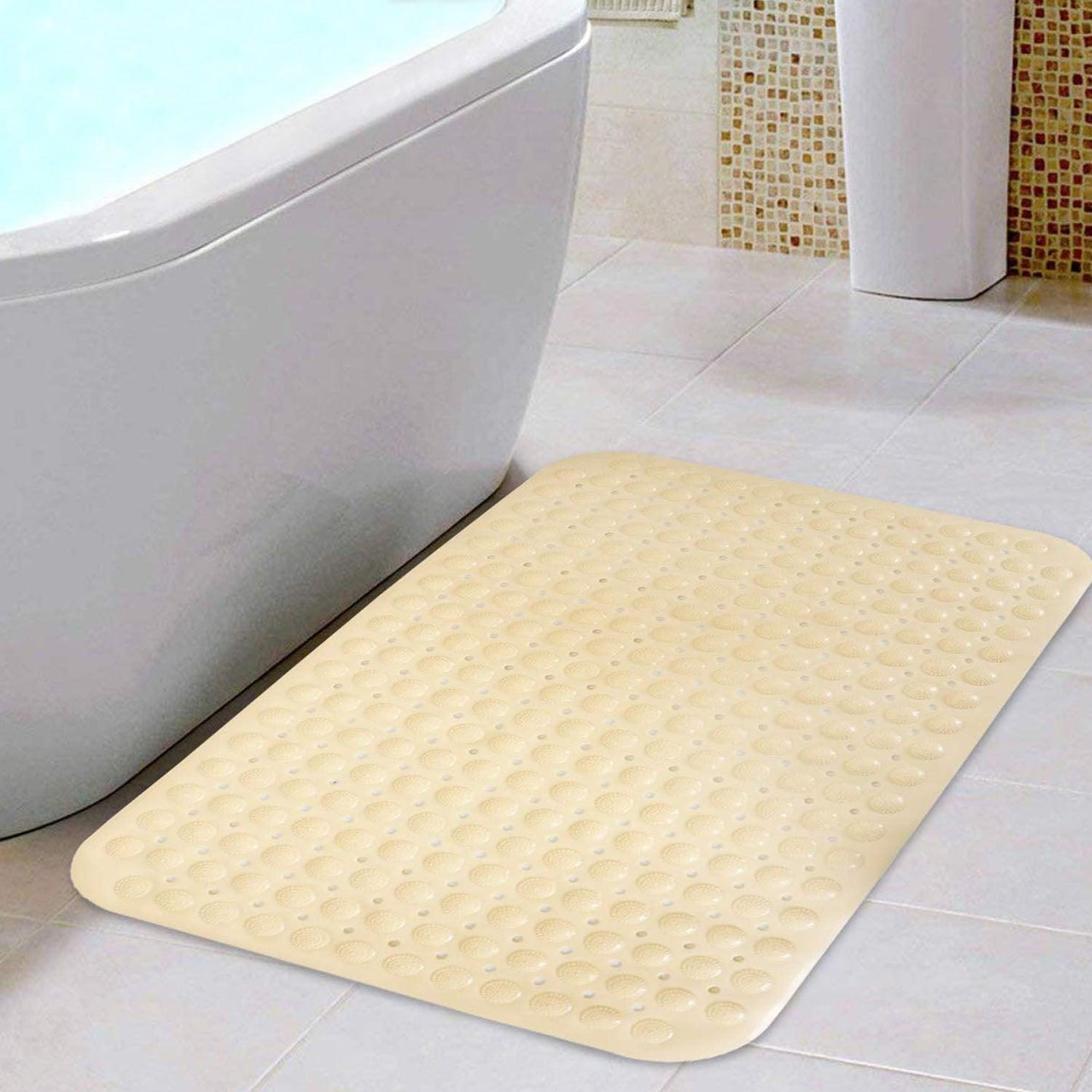PVC Shower Mat Anti - Slip with Massage Acupressure Points, 58x88 cm, Beige - HOKIPO | Har Ghar ka Humsafar