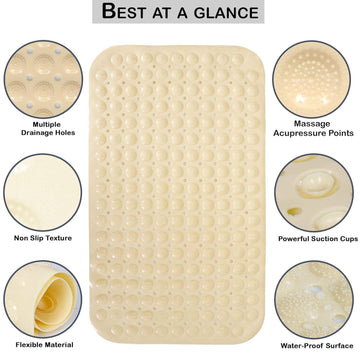 PVC Shower Mat Anti - Slip with Massage Acupressure Points, 58x88 cm, Beige - HOKIPO | Har Ghar ka Humsafar