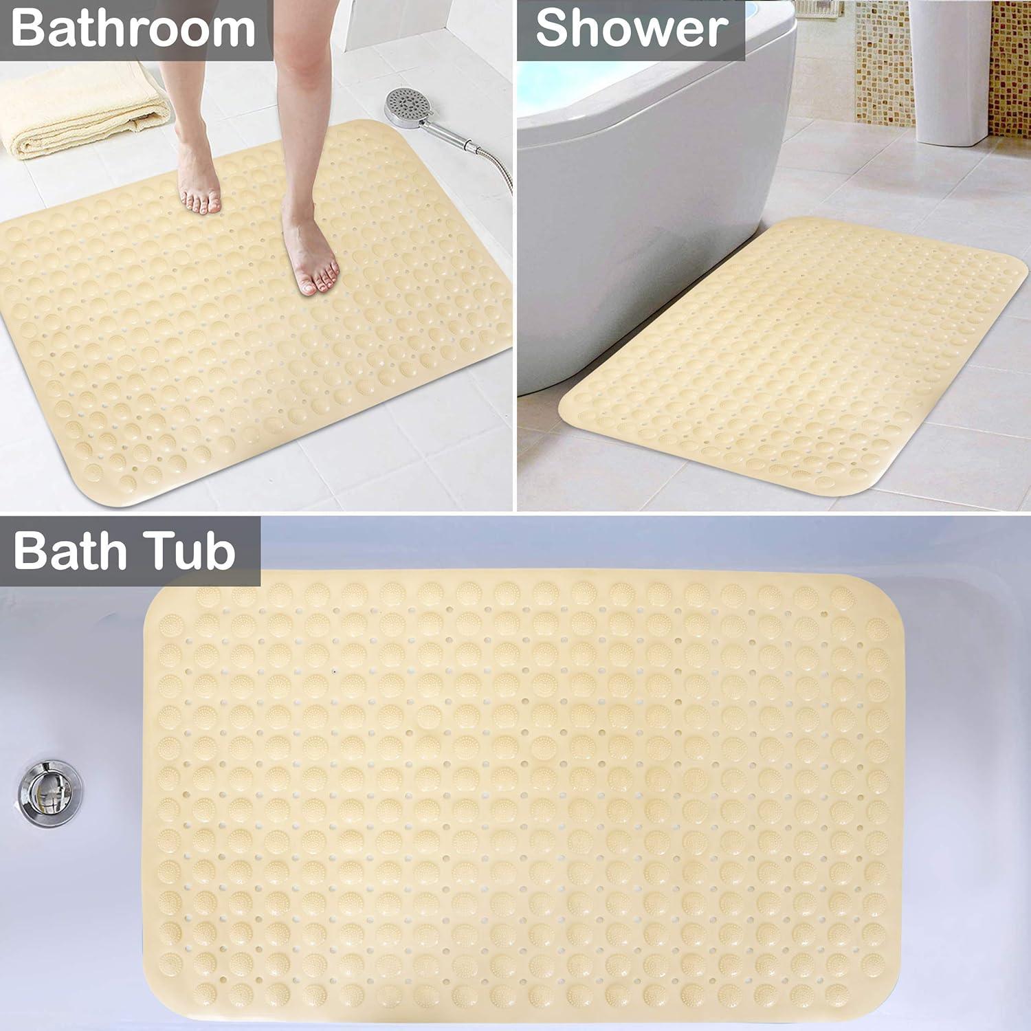 PVC Shower Mat Anti - Slip with Massage Acupressure Points, 58x88 cm, Beige - HOKIPO | Har Ghar ka Humsafar