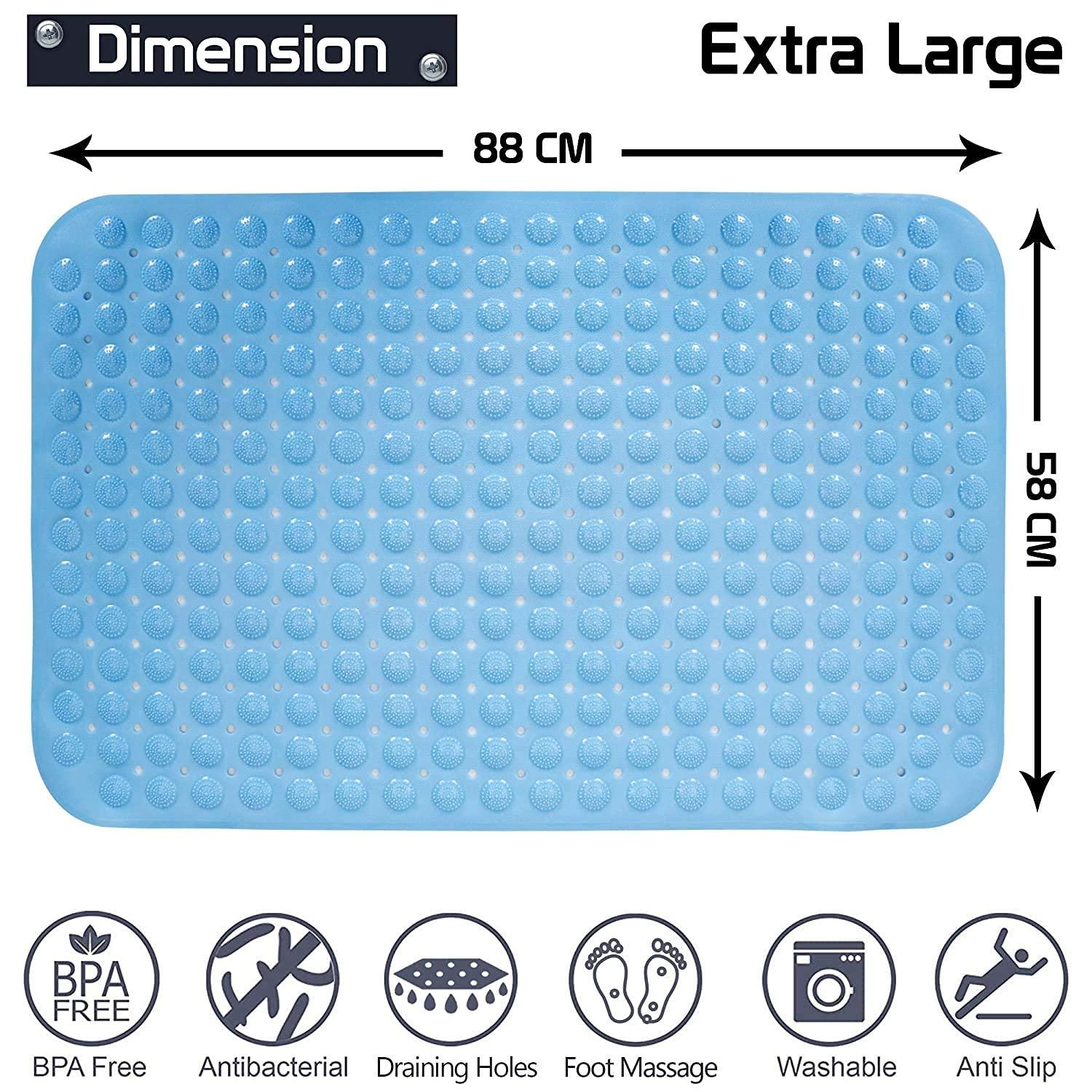 PVC Shower Mat Anti - Slip with Massage Acupressure Points, 58x88 cm, Blue - HOKIPO | Har Ghar ka Humsafar