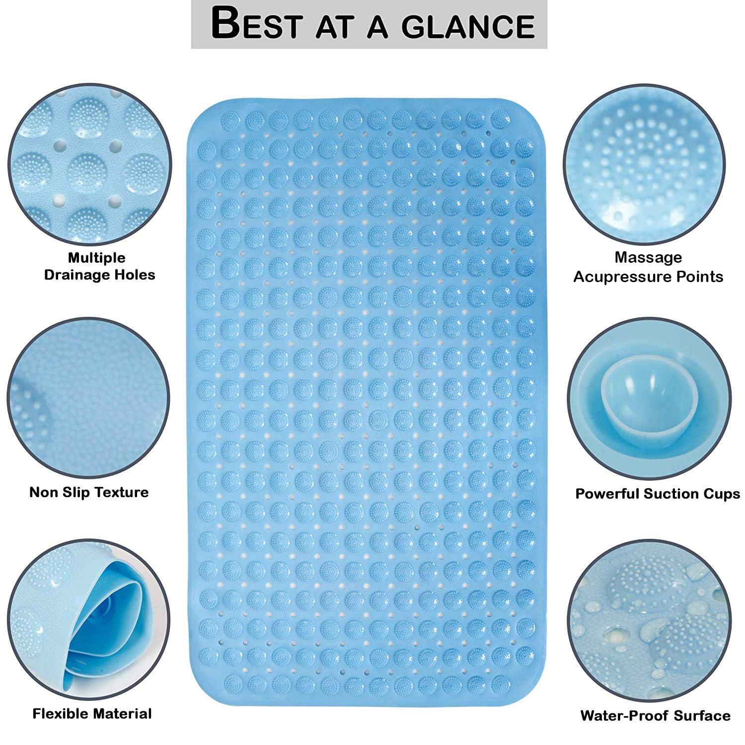 PVC Shower Mat Anti - Slip with Massage Acupressure Points, 58x88 cm, Blue - HOKIPO | Har Ghar ka Humsafar