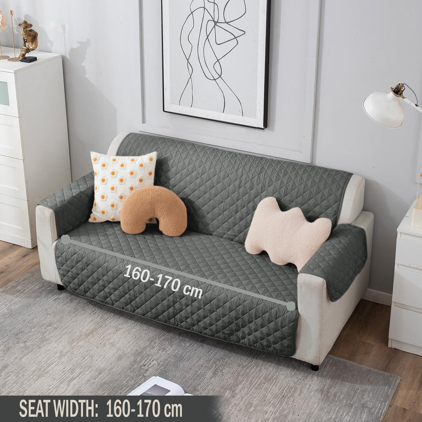 Quilted Polyester Sofa Cover Mat Pet Friendly, Anchor Grey - HOKIPO | Har Ghar ka Humsafar