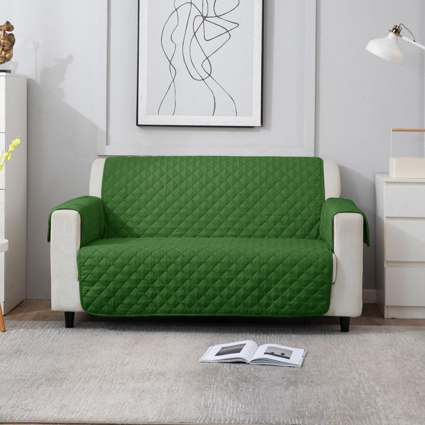 Quilted Polyester Sofa Cover Mat Pet Friendly, Forest Green - HOKIPO | Har Ghar ka Humsafar