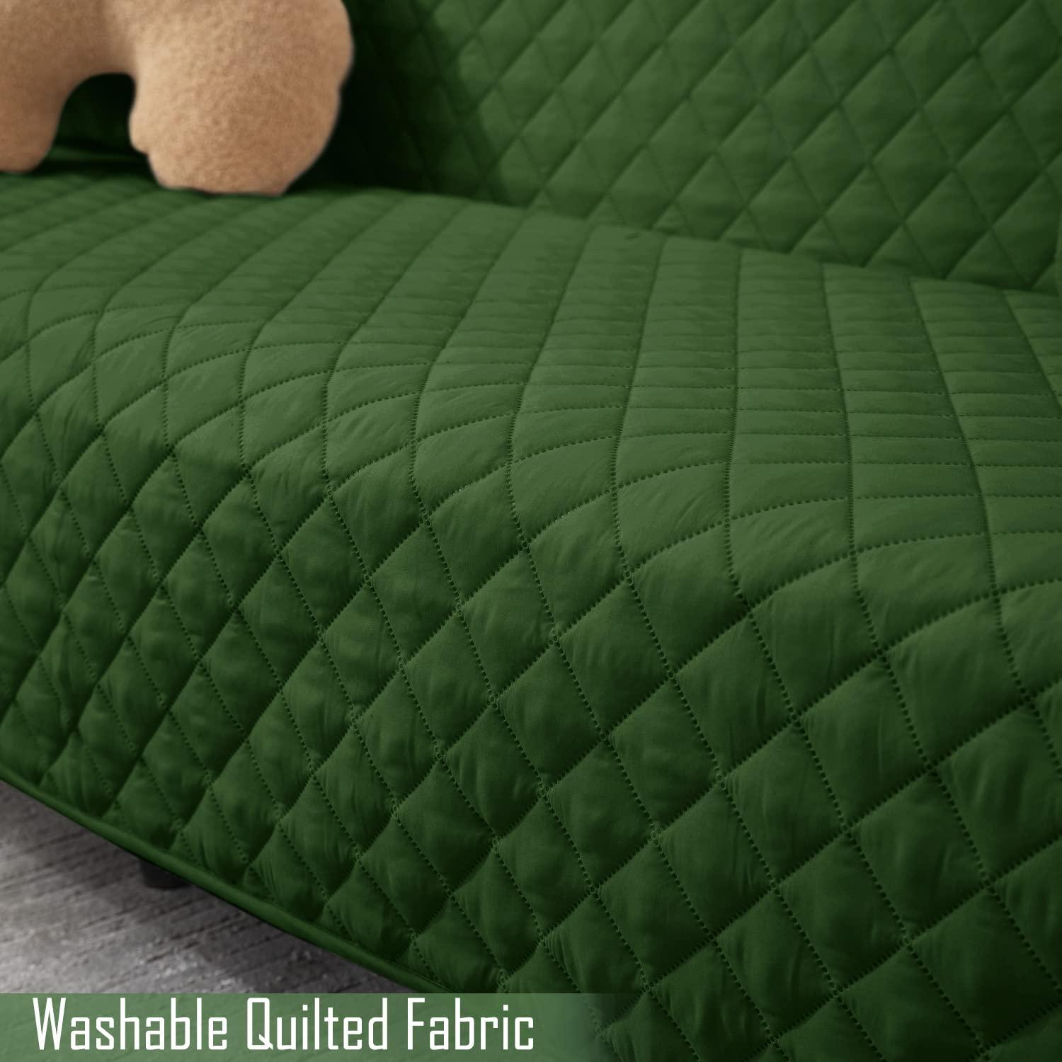 Quilted Polyester Sofa Cover Mat Pet Friendly, Forest Green - HOKIPO | Har Ghar ka Humsafar