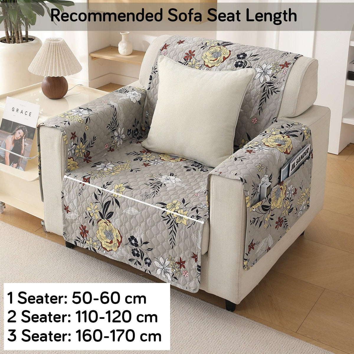 Floral Ash Grey Printed premium sofa chair covers