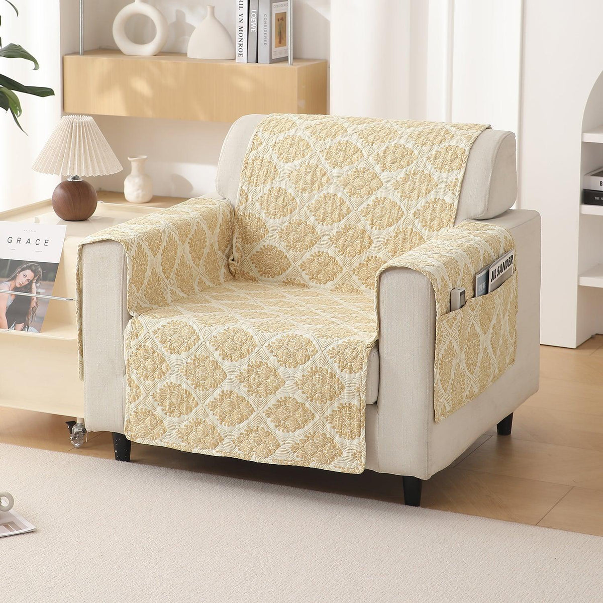 Ogee Ivory Printed elegant 1 seater sofa cover