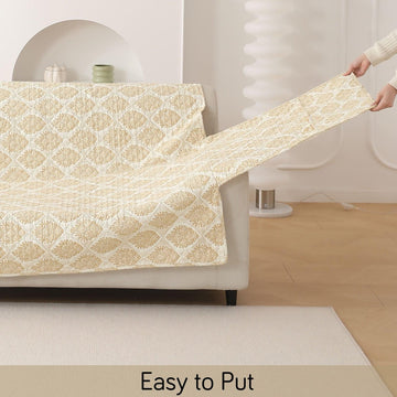 easy to put Ogee Ivory Printed quilted sofa cover
