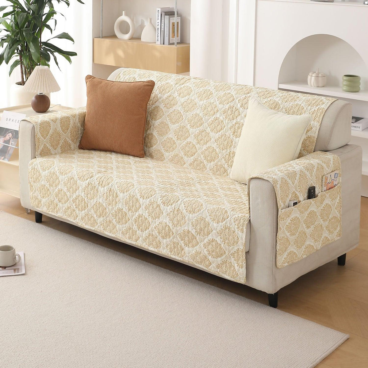 Ogee Ivory Printed quilted 2 seater sofa cover​ 