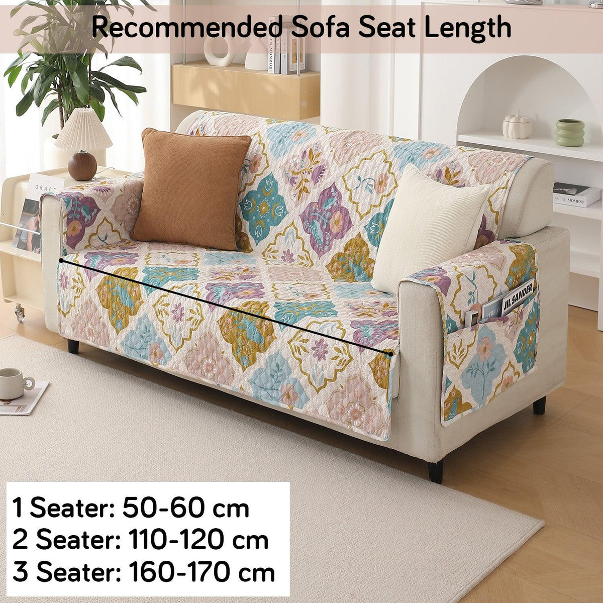 Quatrefoil Multicolor Printed two seater quilted sofa cover​ 