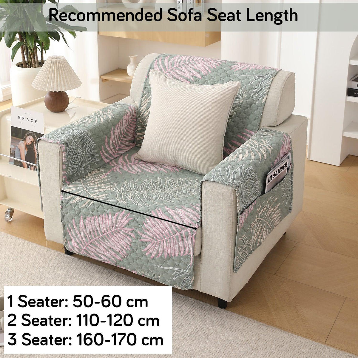 Tropical Leaves Pastel Green Printed premium quilted sofa chair covers