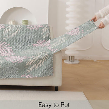 Easy to put Tropical Leaves Pastel Green Printed quilted sofa cover