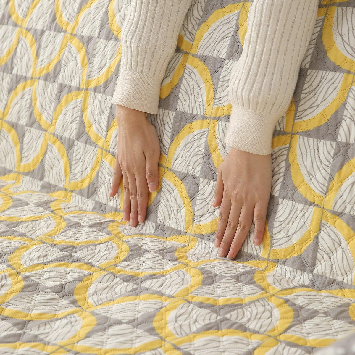 Quilted Printed Polyester Sofa Cover Mat for 1/2/3 Seater Sofa with Side Pockets, Pet Friendly, Windmill Cyber Yellow - HOKIPO | Har Ghar ka Humsafar