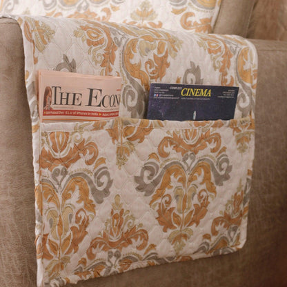 Quilted Printed Recliner Mats for 1 Seater Recliner Sofa, Damask Beige - HOKIPO | Har Ghar ka Humsafar