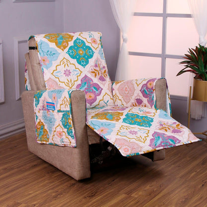 Quilted Printed Recliner Mats for 1 Seater Recliner Sofa, Quatrefoil Multicolor - HOKIPO | Har Ghar ka Humsafar