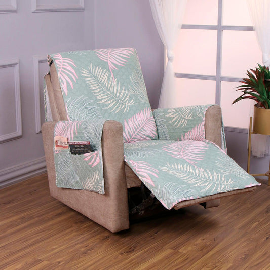 Quilted Printed Recliner Mats for 1 Seater Recliner Sofa, Tropical Leaves Pastel - HOKIPO | Har Ghar ka Humsafar