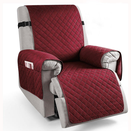 Quilted Recliner Chair Cover With Side Pockets for 1 Seater Sofa, Burgundy - HOKIPO | Har Ghar ka Humsafar