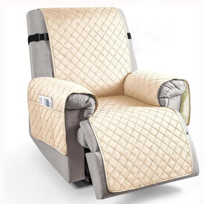 Quilted Recliner Chair Cover With Side Pockets for 1 Seater Sofa, Cream - HOKIPO | Har Ghar ka Humsafar